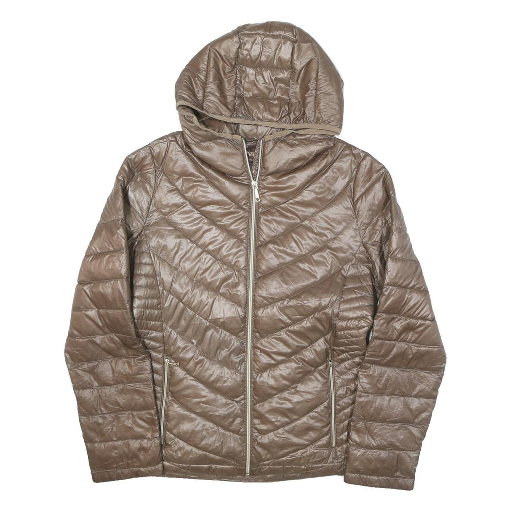 CALVIN KLEIN Womens Taupe Brown Lightweight Jacket M Polyester Blend Hooded Zip