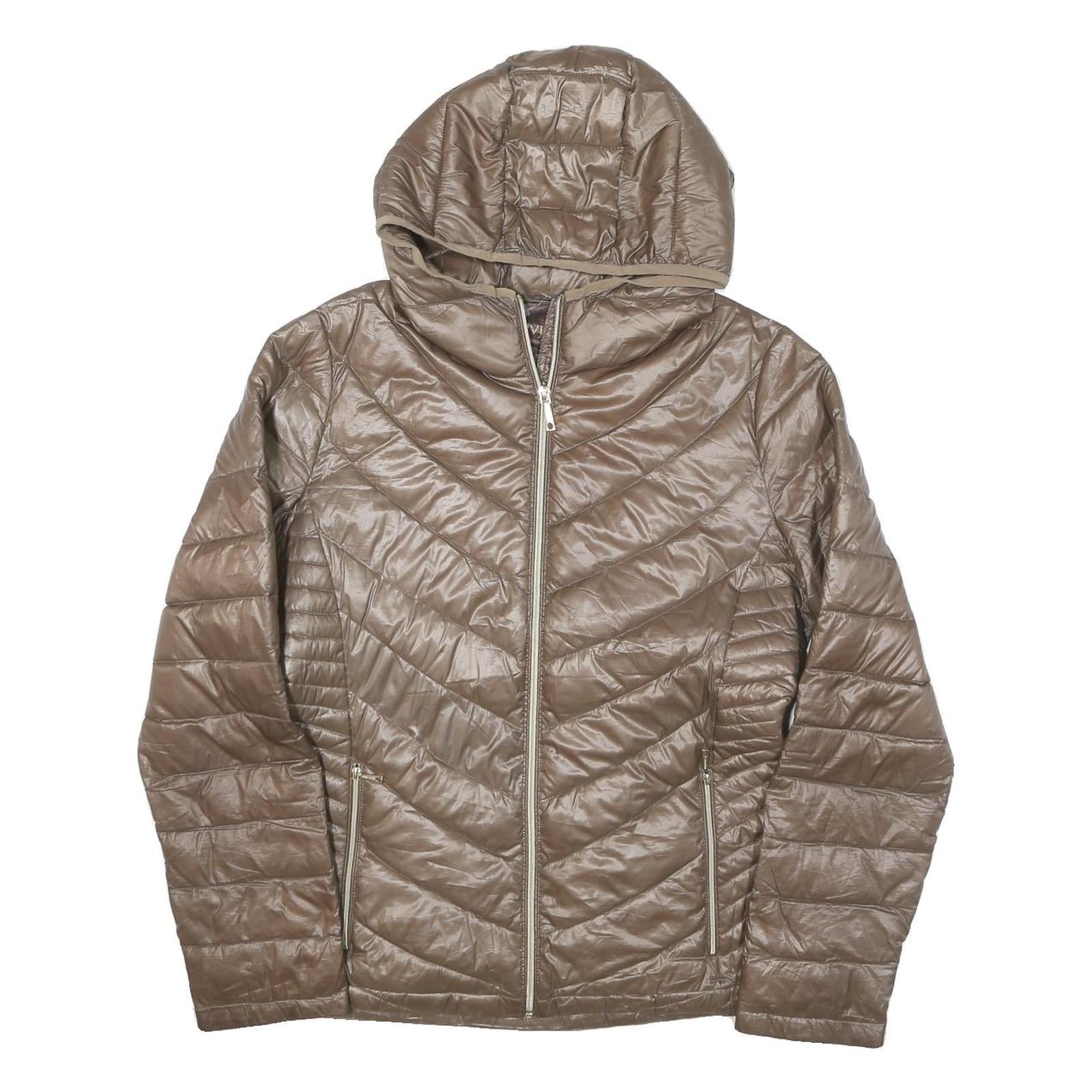 CALVIN KLEIN Womens Taupe Brown Lightweight Jacket M Polyester Blend Hooded Zip