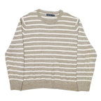 NAUTICA Womens Beige & White Striped Plain Crew Neck Basic Knit XL Cotton Blend
