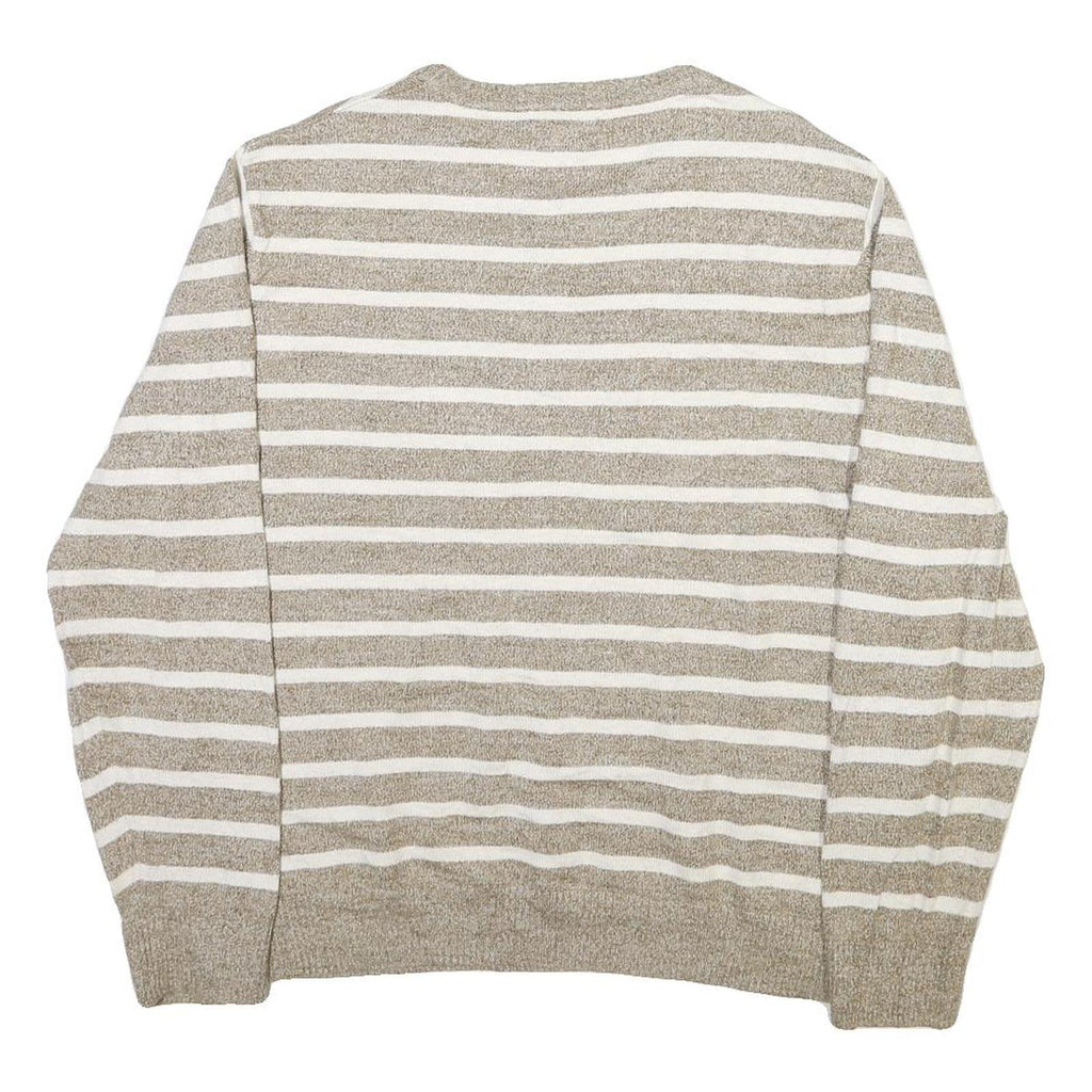 NAUTICA Womens Beige & White Striped Plain Crew Neck Basic Knit XL Cotton Blend