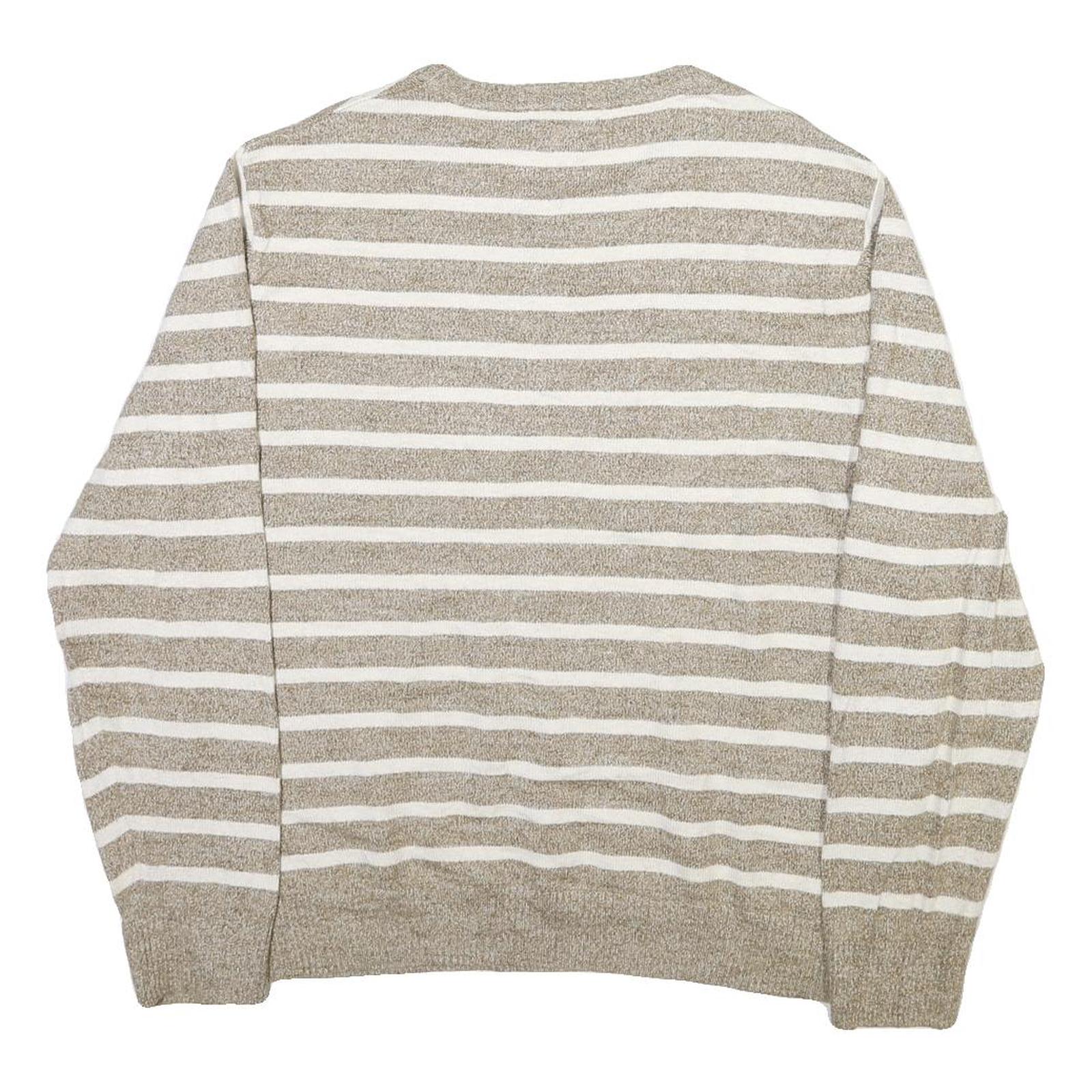 NAUTICA Womens Beige & White Striped Plain Crew Neck Basic Knit XL Cotton Blend