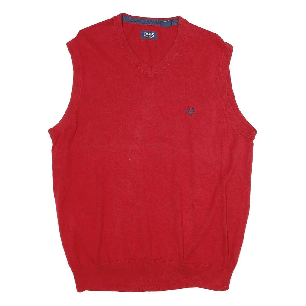 CHAPS Mens Red Plain V-Neck Basic Knit L Sleeveless Cotton Jumper Vest
