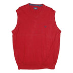 CHAPS Mens Red Plain V-Neck Basic Knit L Sleeveless Cotton Jumper Vest