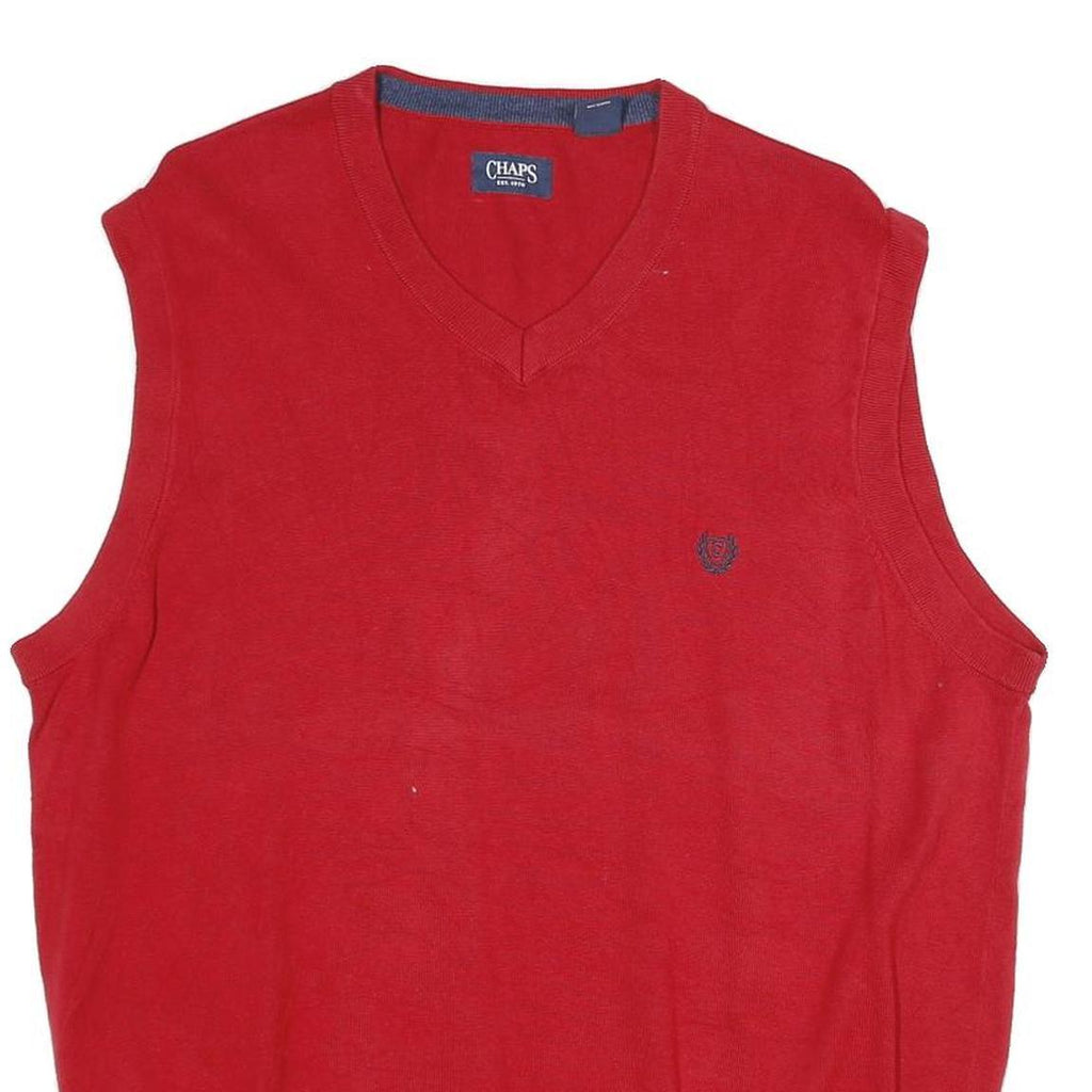 CHAPS Mens Red Plain V-Neck Basic Knit L Sleeveless Cotton Jumper Vest