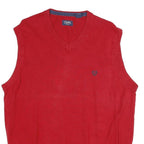 CHAPS Mens Red Plain V-Neck Basic Knit L Sleeveless Cotton Jumper Vest