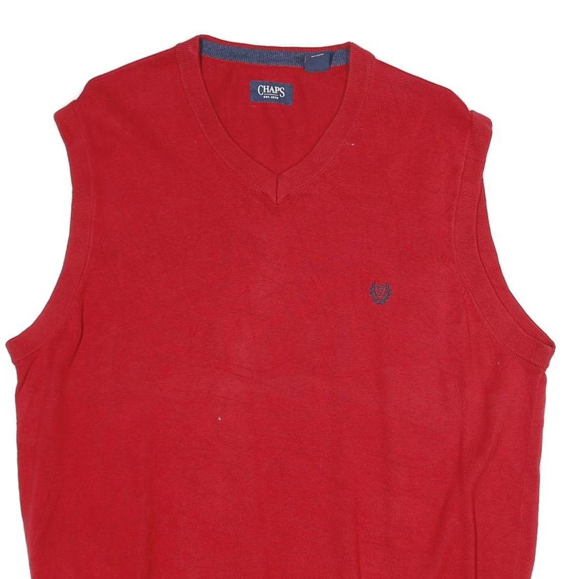 CHAPS Mens Red Plain V-Neck Basic Knit L Sleeveless Cotton Jumper Vest