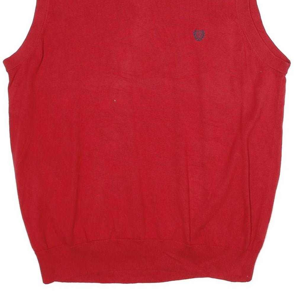 CHAPS Mens Red Plain V-Neck Basic Knit L Sleeveless Cotton Jumper Vest