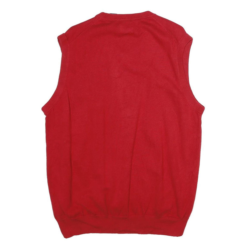CHAPS Mens Red Plain V-Neck Basic Knit L Sleeveless Cotton Jumper Vest