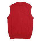 CHAPS Mens Red Plain V-Neck Basic Knit L Sleeveless Cotton Jumper Vest