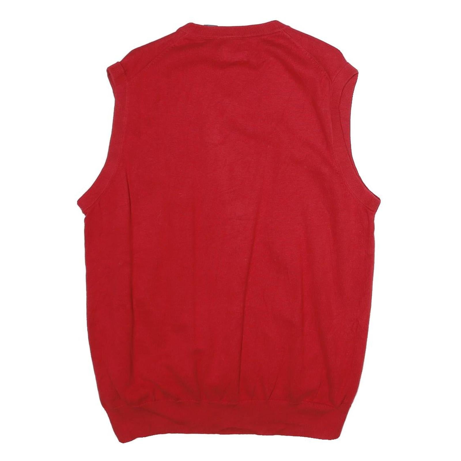 CHAPS Mens Red Plain V-Neck Basic Knit L Sleeveless Cotton Jumper Vest