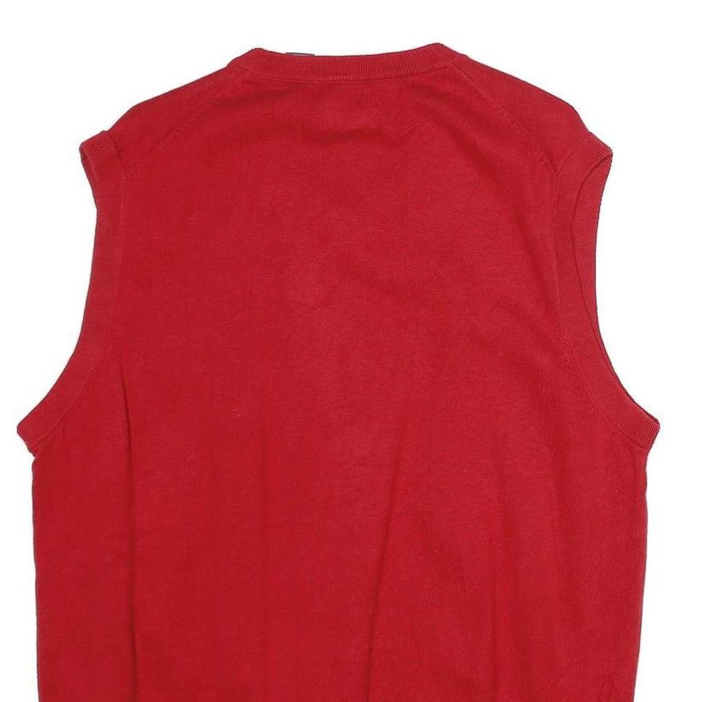 CHAPS Mens Red Plain V-Neck Basic Knit L Sleeveless Cotton Jumper Vest