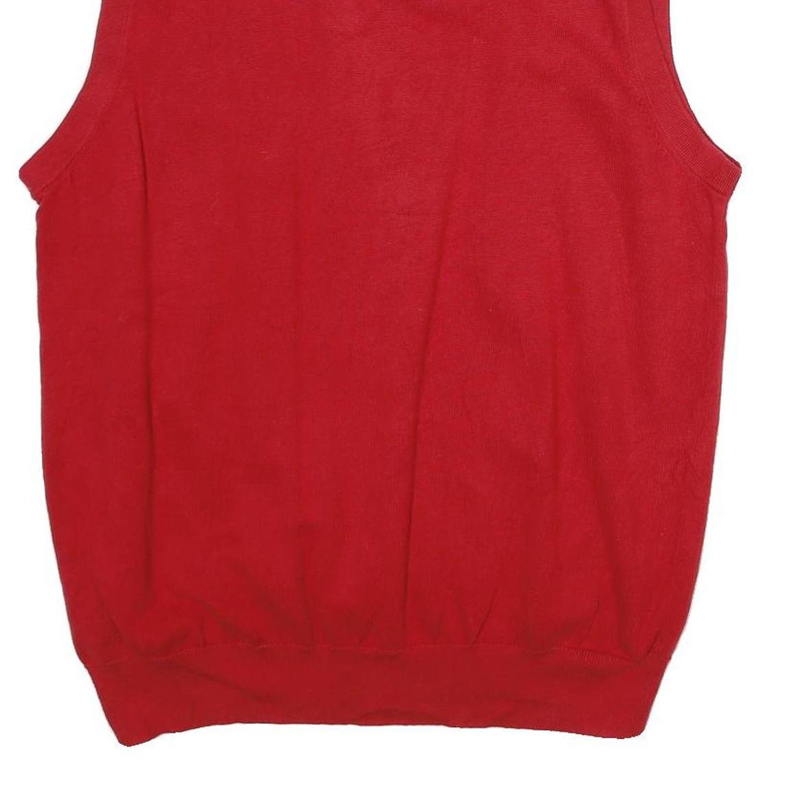 CHAPS Mens Red Plain V-Neck Basic Knit L Sleeveless Cotton Jumper Vest