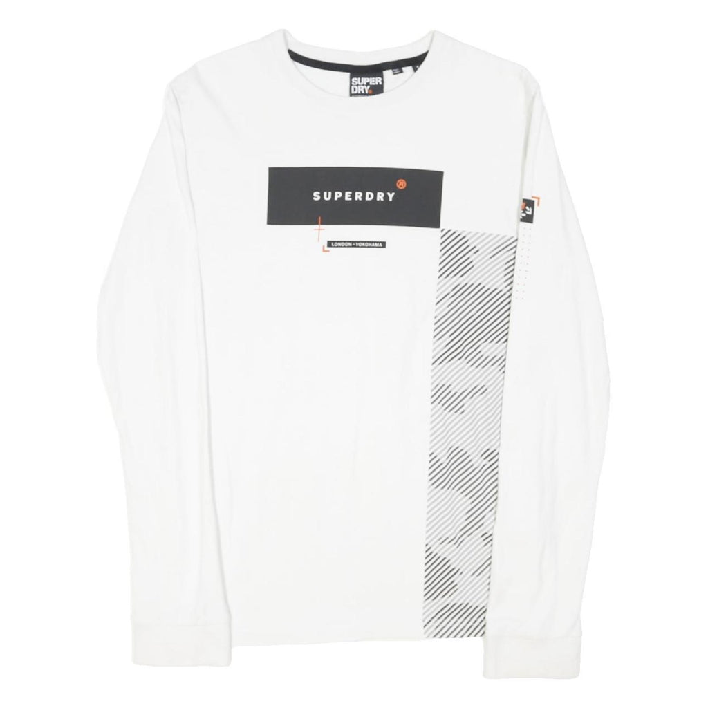 SUPERDRY Mens White Graphic Long Sleeve Crew Neck T-Shirt S Cotton Blend