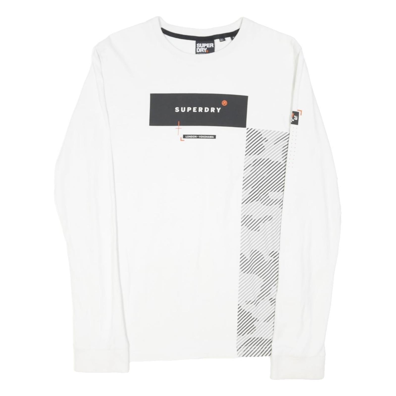 SUPERDRY Mens White Graphic Long Sleeve Crew Neck T-Shirt S Cotton Blend