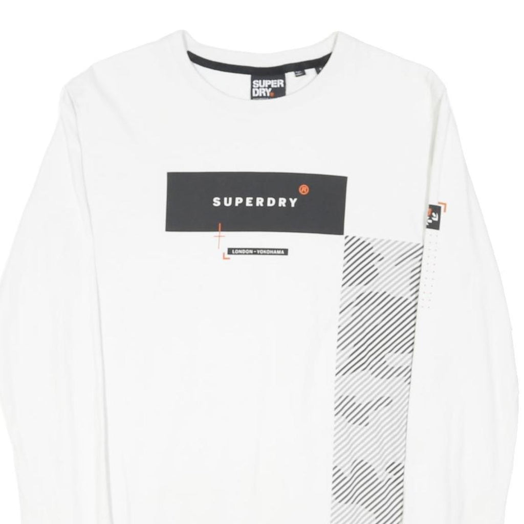 SUPERDRY Mens White Graphic Long Sleeve Crew Neck T-Shirt S Cotton Blend