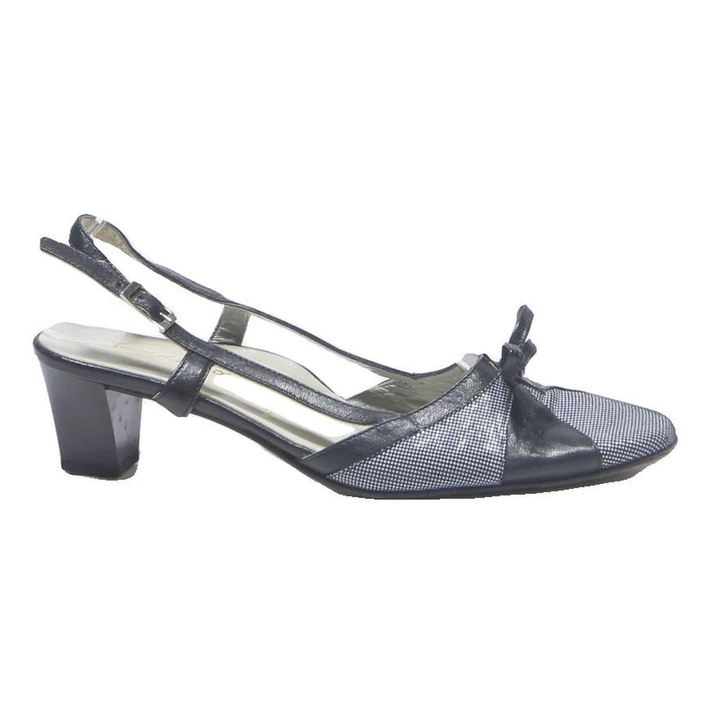 ALEXANDRIA Women Slingback Leather Black UK 3 Low Block Heel Elegant Shoes
