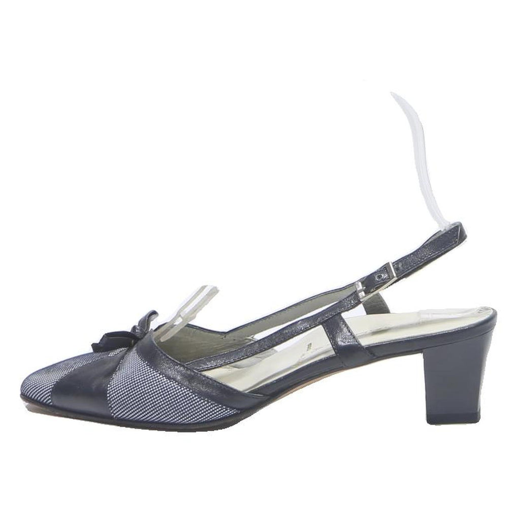 ALEXANDRIA Women Slingback Leather Black UK 3 Low Block Heel Elegant Shoes
