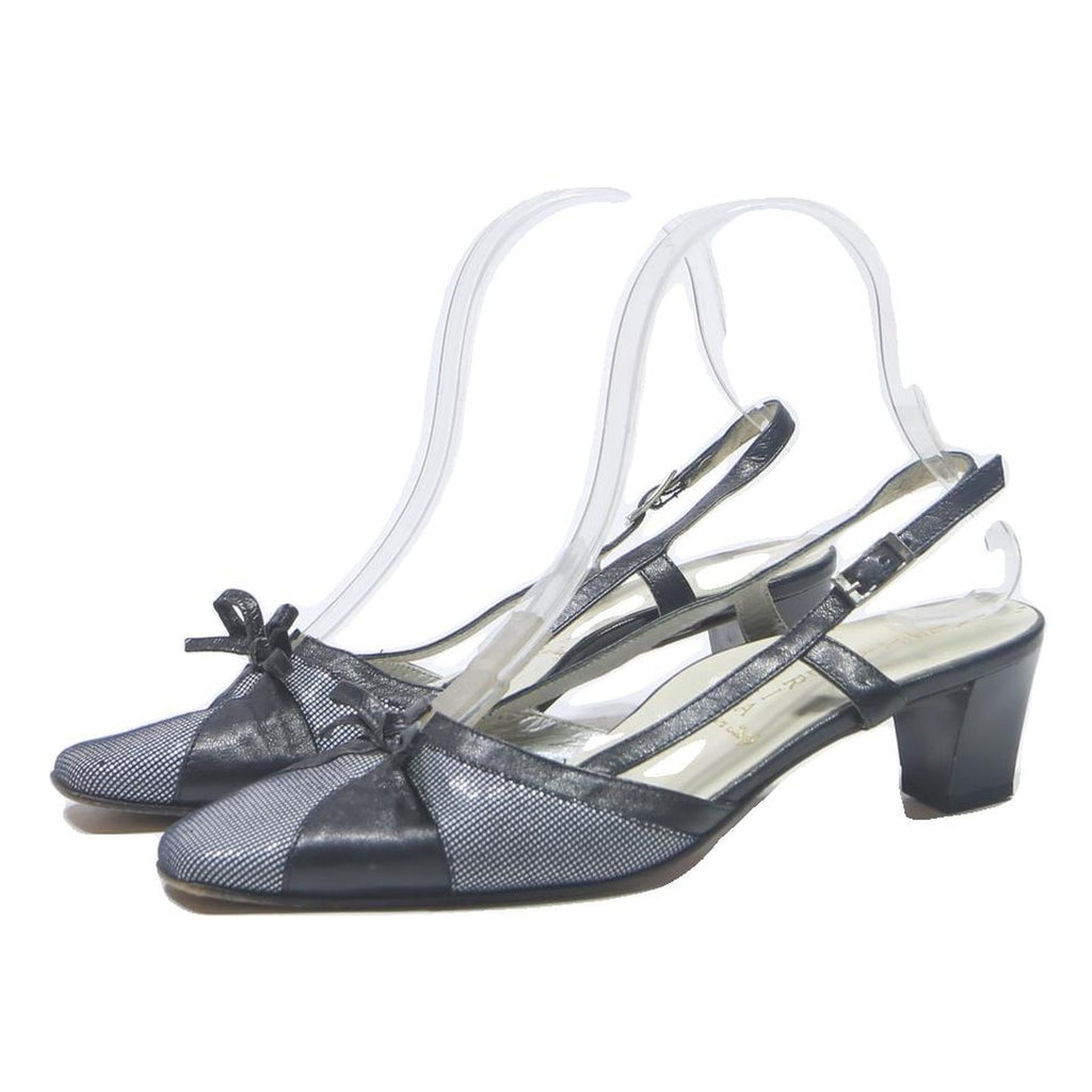 ALEXANDRIA Women Slingback Leather Black UK 3 Low Block Heel Elegant Shoes