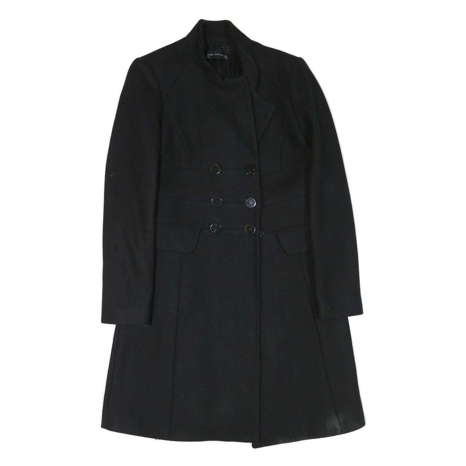 ZARA WOMAN Womens Black Wool Blend Button Jacket XS Plain Elegant Tailored Fit