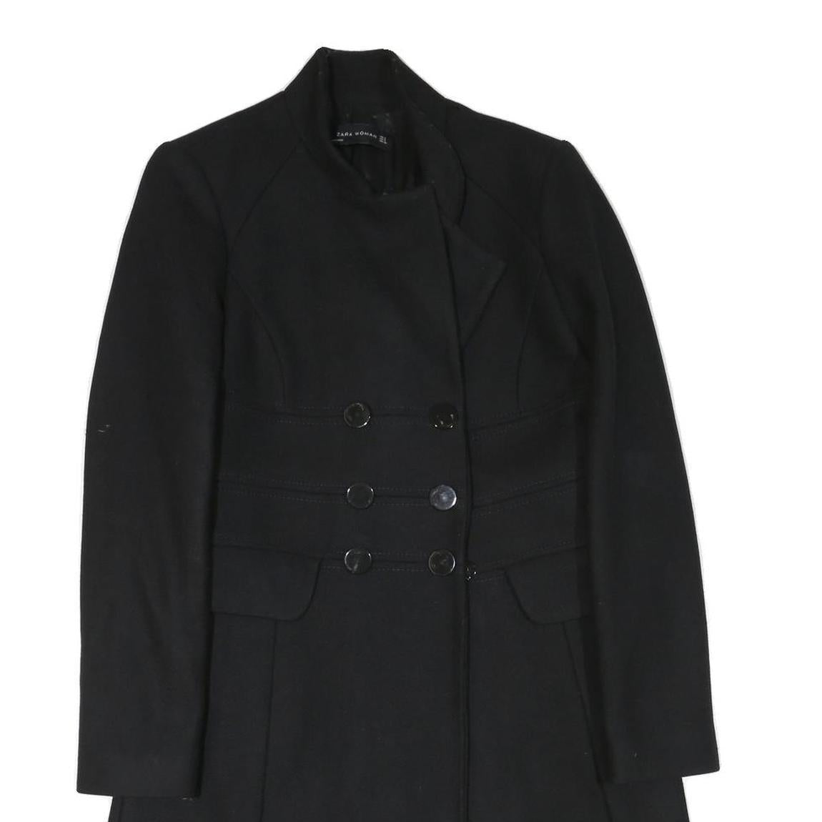 ZARA WOMAN Womens Black Wool Blend Button Jacket XS Plain Elegant Tailored Fit