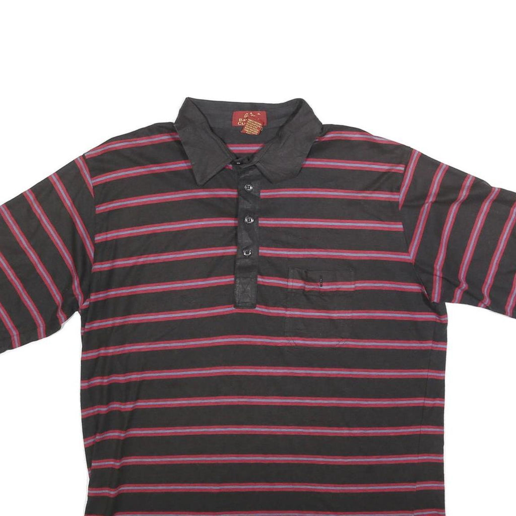 BAY HILL CLASSICS Mens Black & Red Striped Polo Shirt XL Cotton Blend Casual