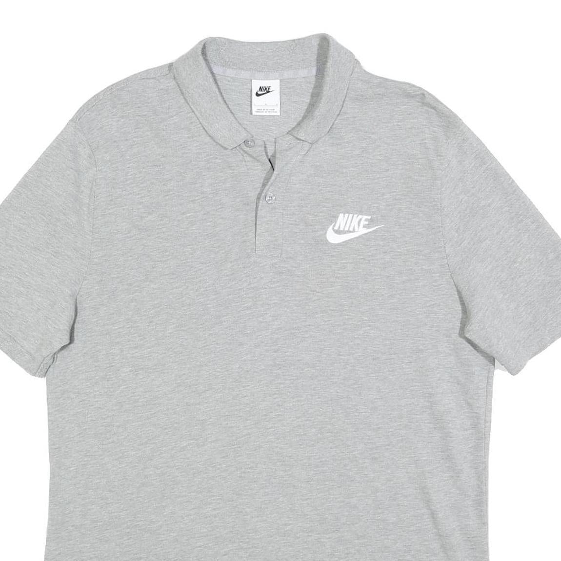 NIKE Mens Grey Short Sleeve Plain L Cotton Polo Shirt Casual Sportswear
