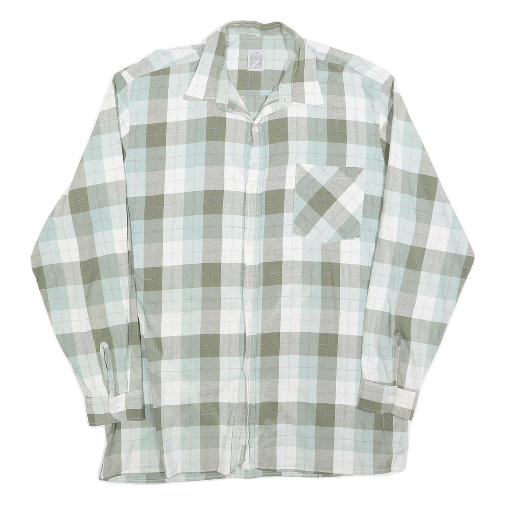 MARSUM Mens White & Green Check Shirt L Cotton Blend Casual Long Sleeve