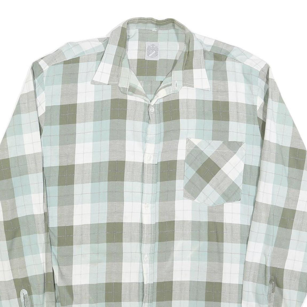 MARSUM Mens White & Green Check Shirt L Cotton Blend Casual Long Sleeve
