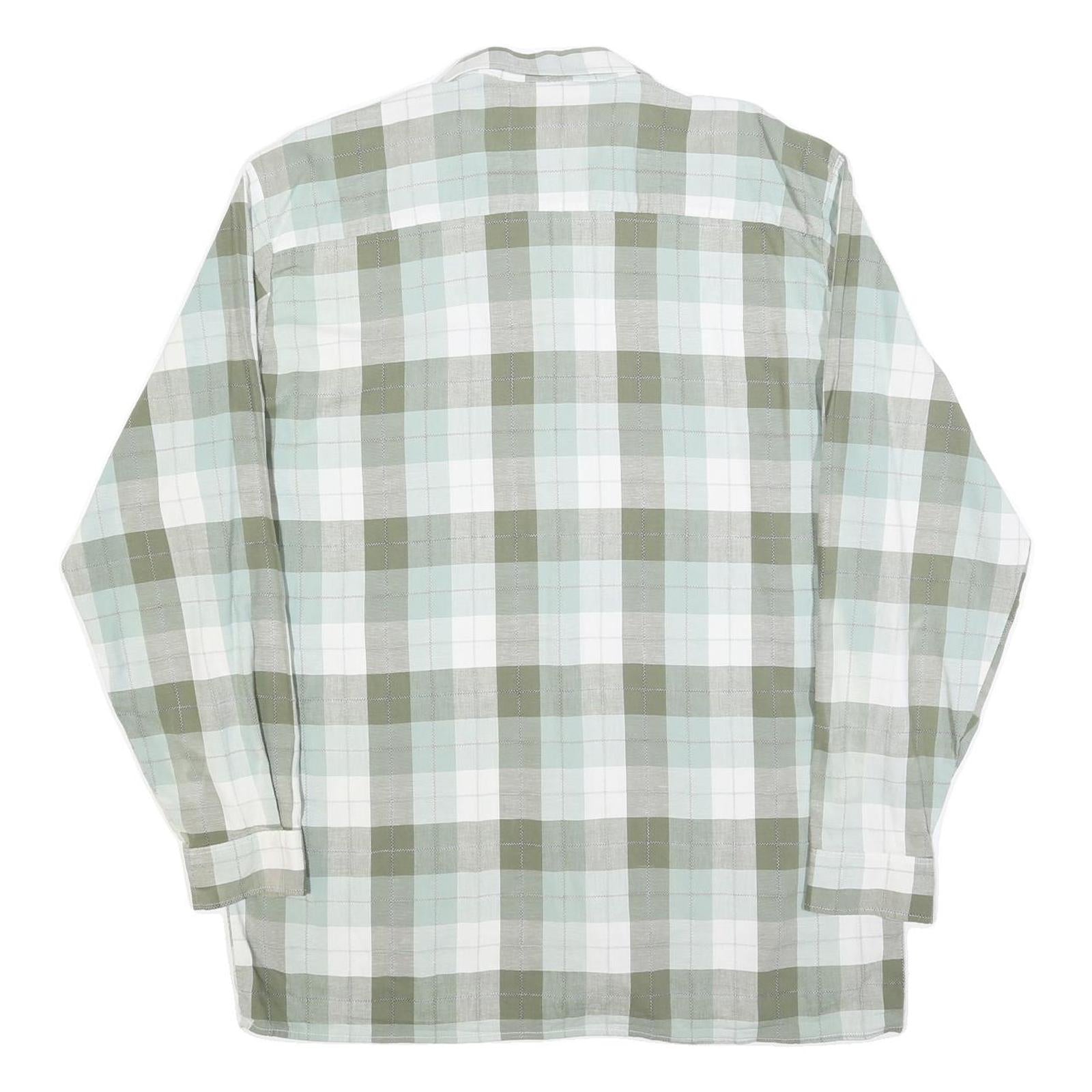 MARSUM Mens White & Green Check Shirt L Cotton Blend Casual Long Sleeve