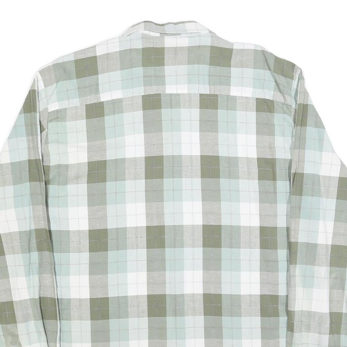 MARSUM Mens White & Green Check Shirt L Cotton Blend Casual Long Sleeve