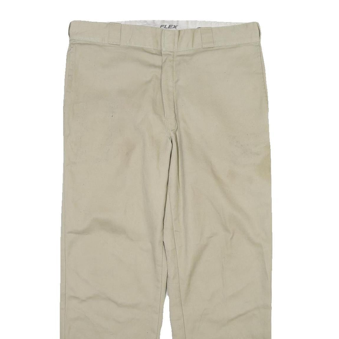 DICKIES Mens Cotton Beige Regular Fit Straight Leg Trousers W36 L29 Workwear