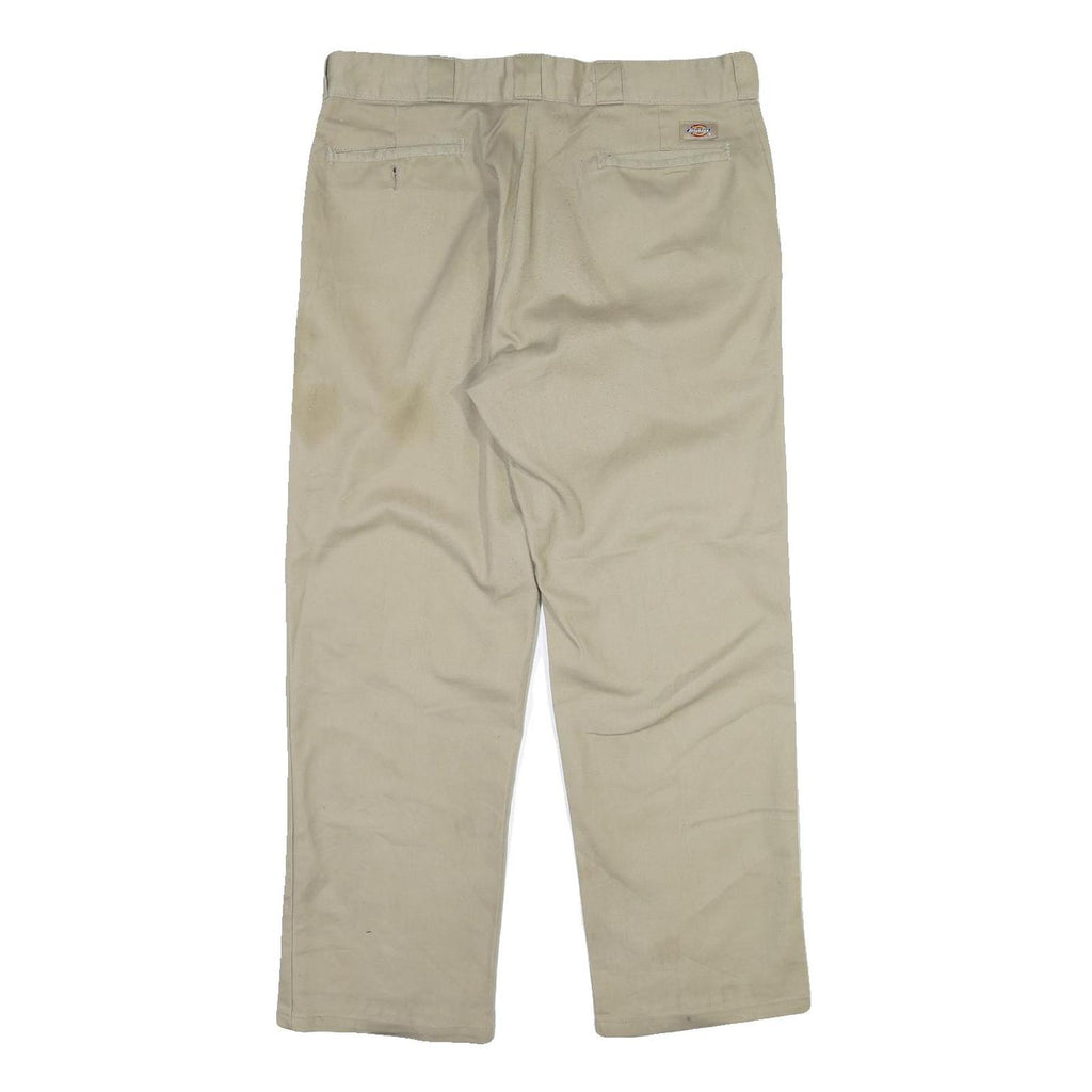 DICKIES Mens Cotton Beige Regular Fit Straight Leg Trousers W36 L29 Workwear