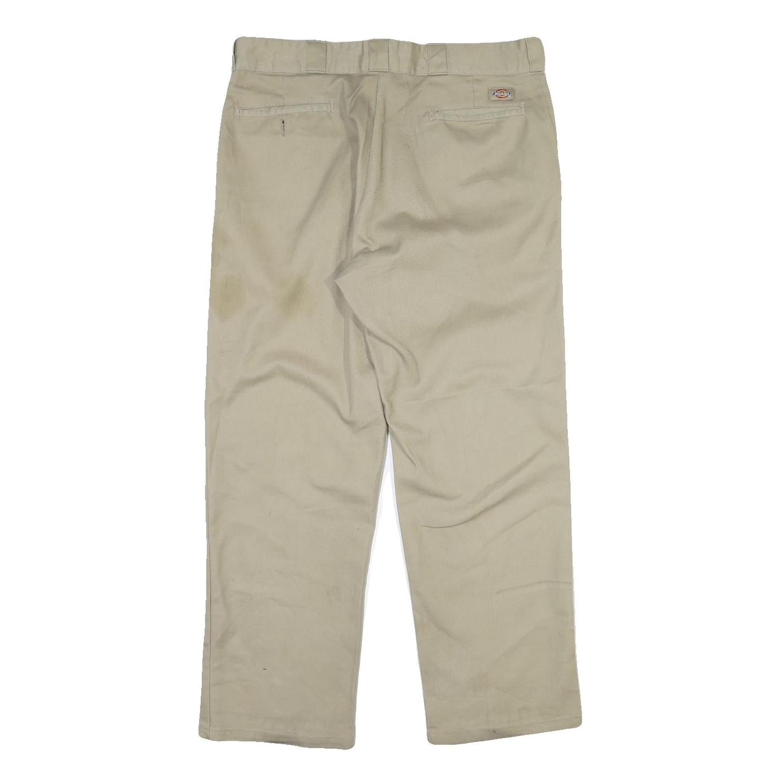 DICKIES Mens Cotton Beige Regular Fit Straight Leg Trousers W36 L29 Workwear