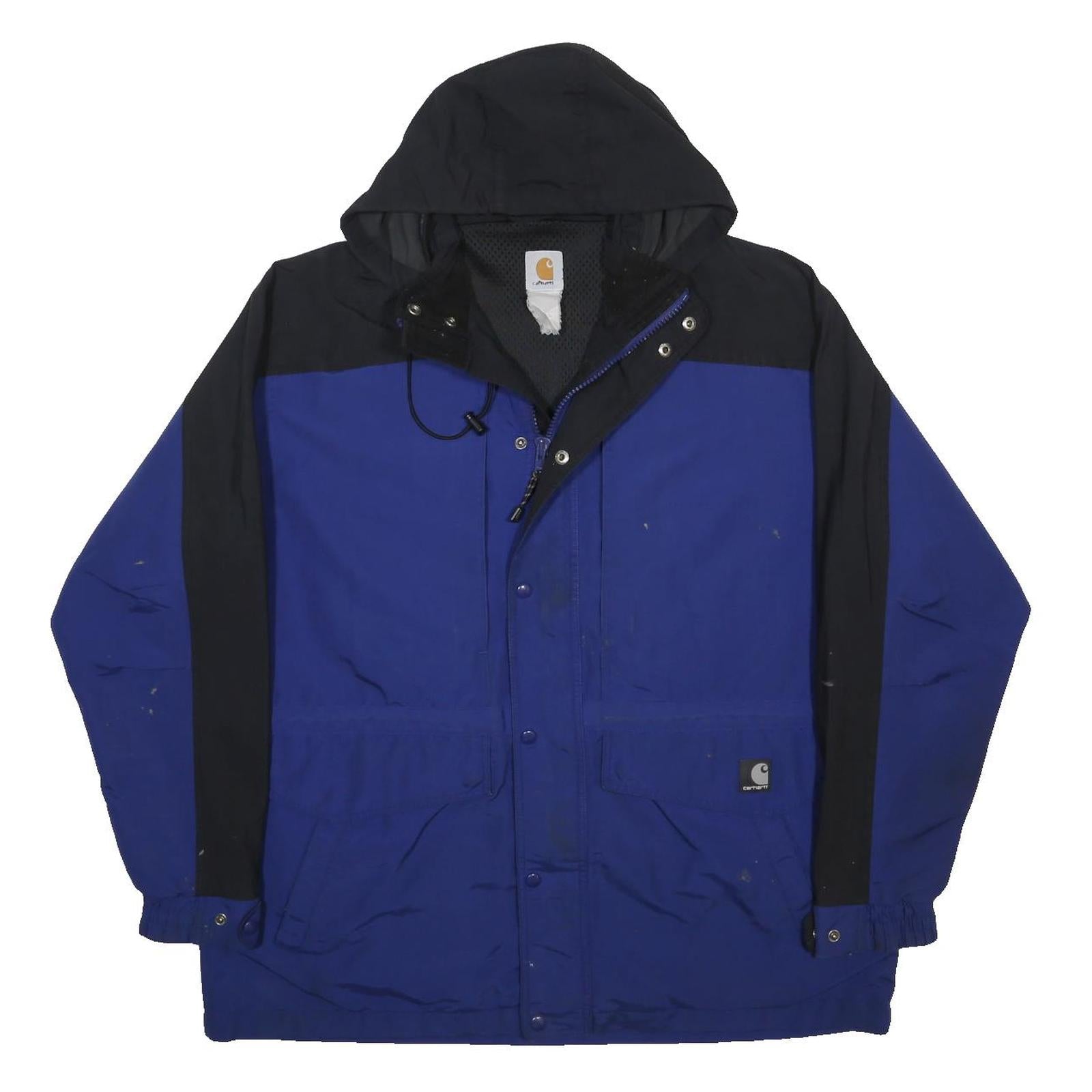 CARHARTT Mens Blue & Black Woven Zip Jacket XL Hooded Workwear Outdoor