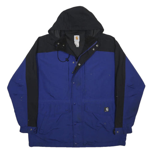 CARHARTT Mens Blue & Black Woven Zip Jacket XL Hooded Workwear Outdoor