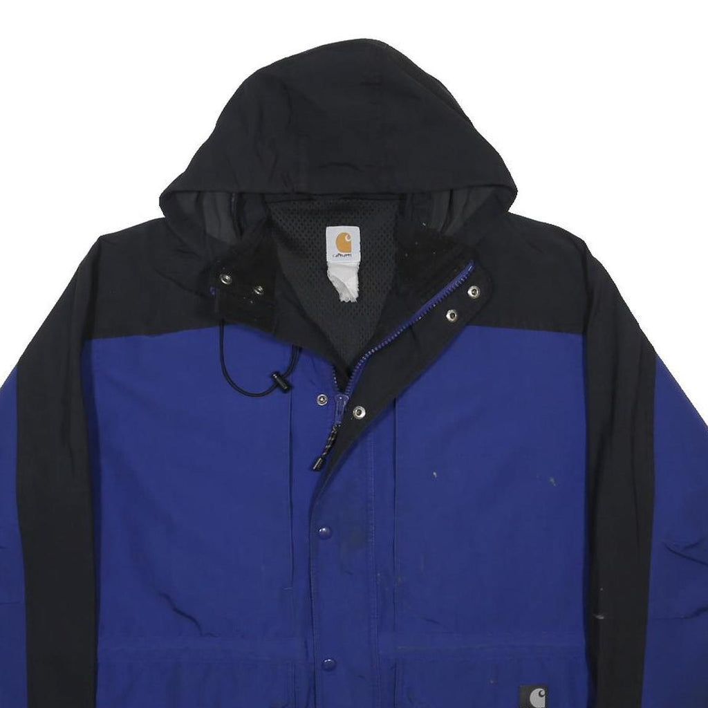 CARHARTT Mens Blue & Black Woven Zip Jacket XL Hooded Workwear Outdoor