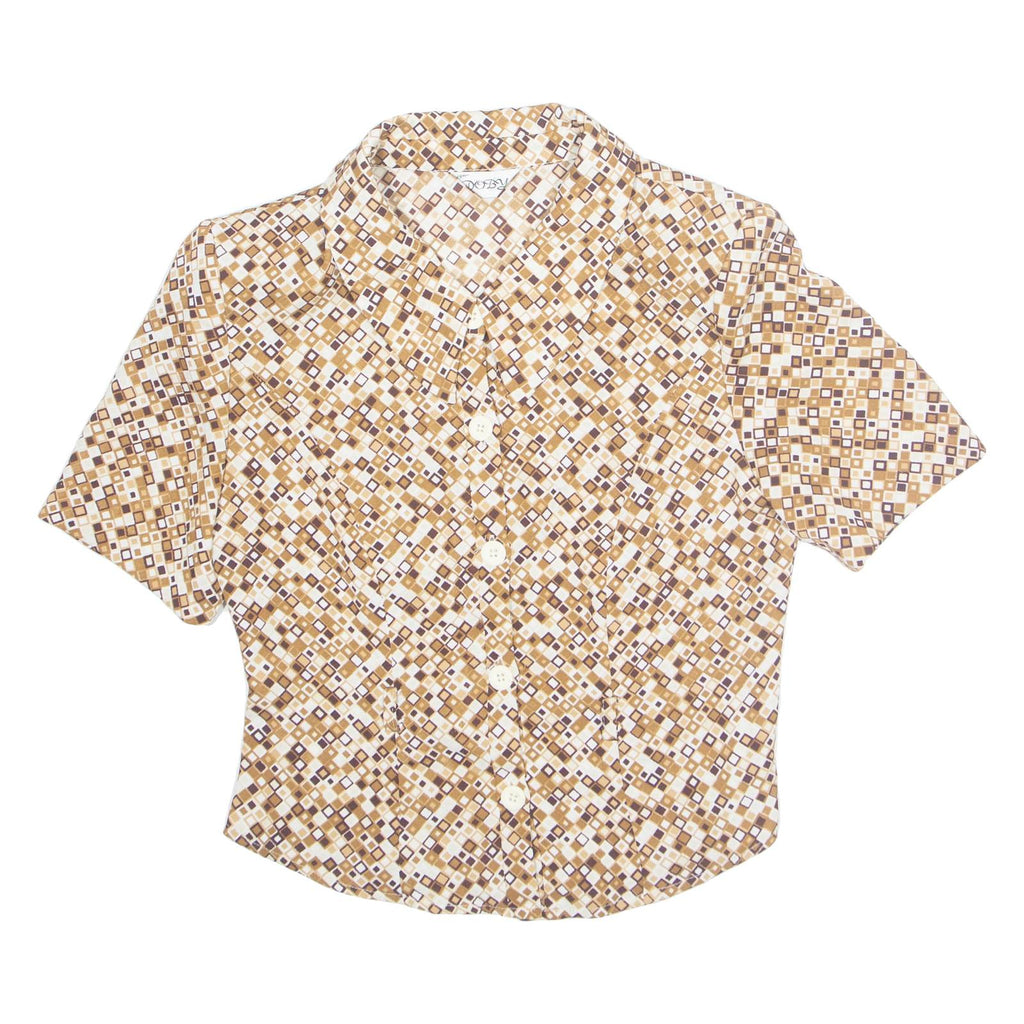 Cropped Womens Printed Shirt Brown Collared Geometric M