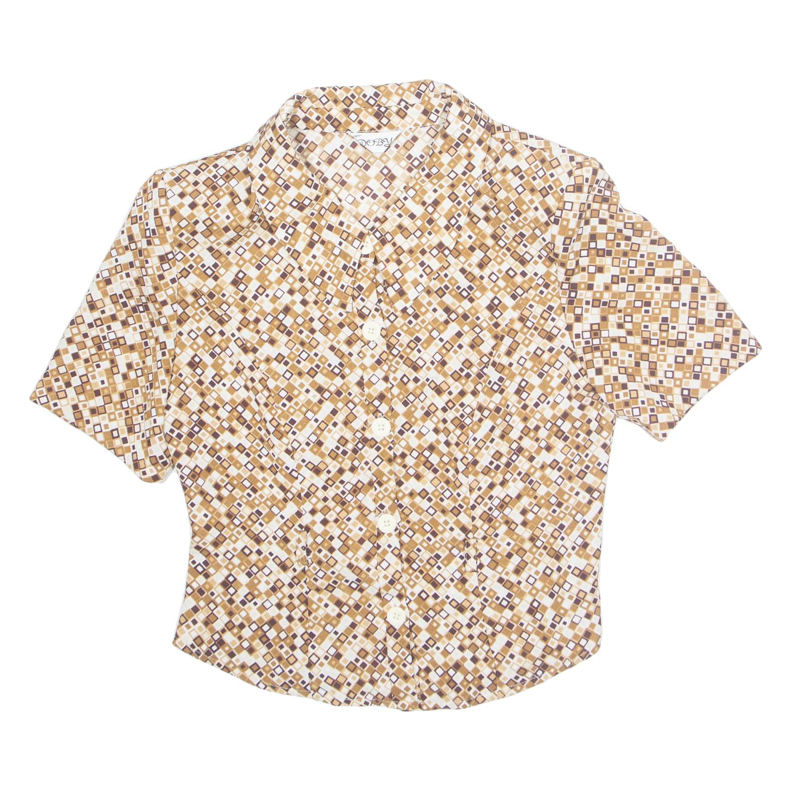 Cropped Womens Printed Shirt Brown Collared Geometric M