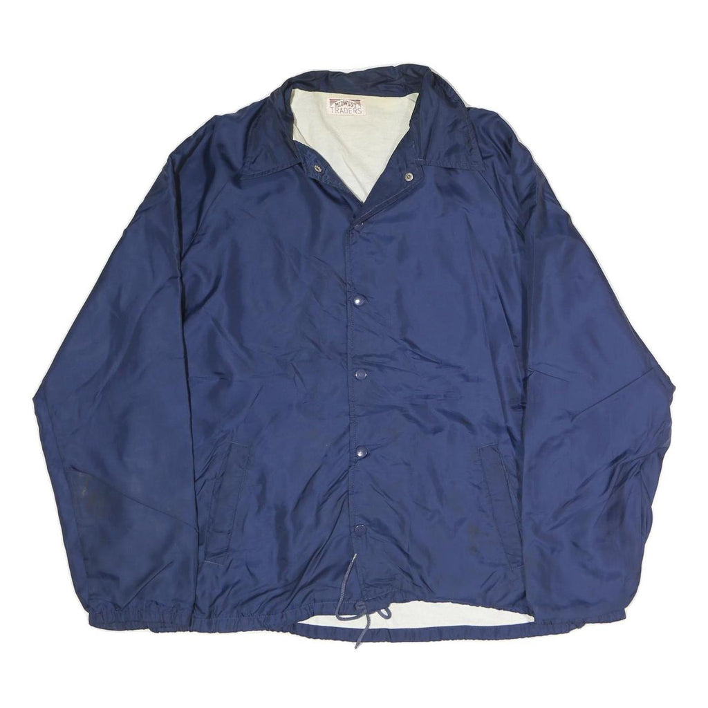 MIDWEST TRADERS Mens Navy Blue Nylon Button Jacket M Plain Casual Outerwear