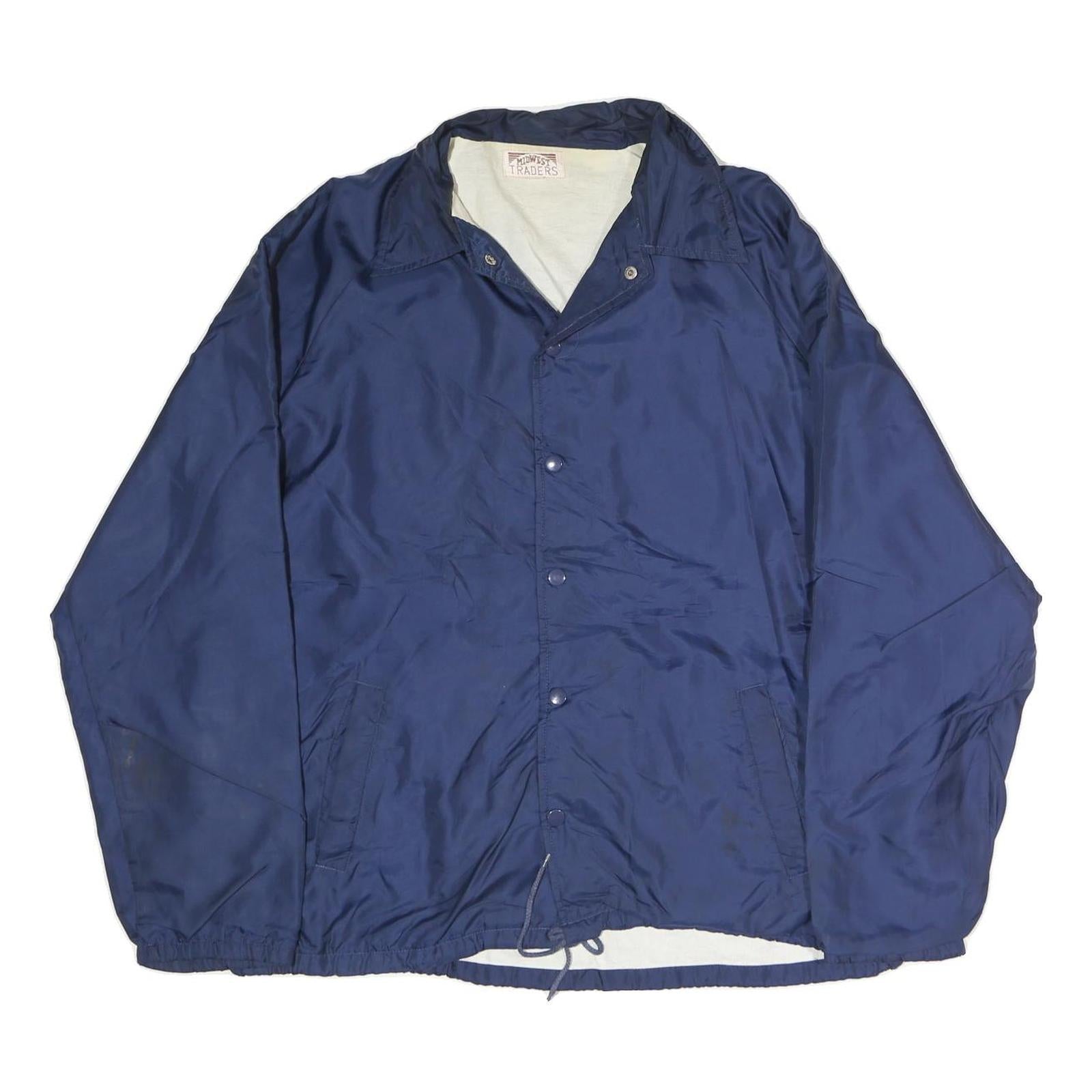 MIDWEST TRADERS Mens Navy Blue Nylon Button Jacket M Plain Casual Outerwear