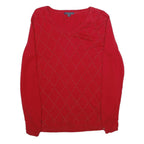 TOMMY HILFIGER Womens Red Patterned Pullover V-Neck Basic Knit M Jumper