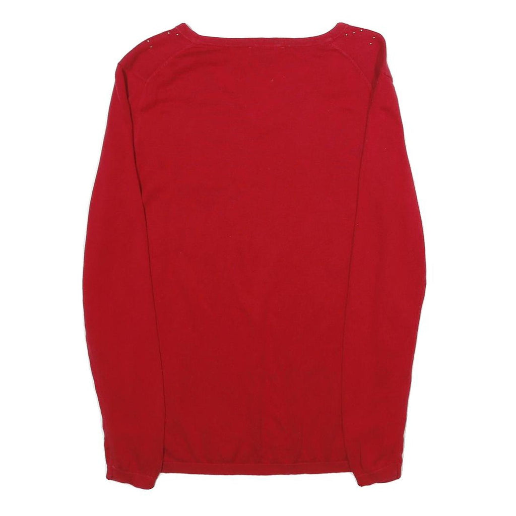 TOMMY HILFIGER Womens Red Patterned Pullover V-Neck Basic Knit M Jumper