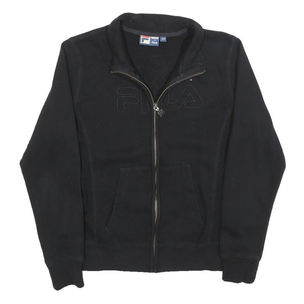 FILA Womens Black Zip Jacket S Cotton Blend Plain Casual Sportswear Sweatshirt