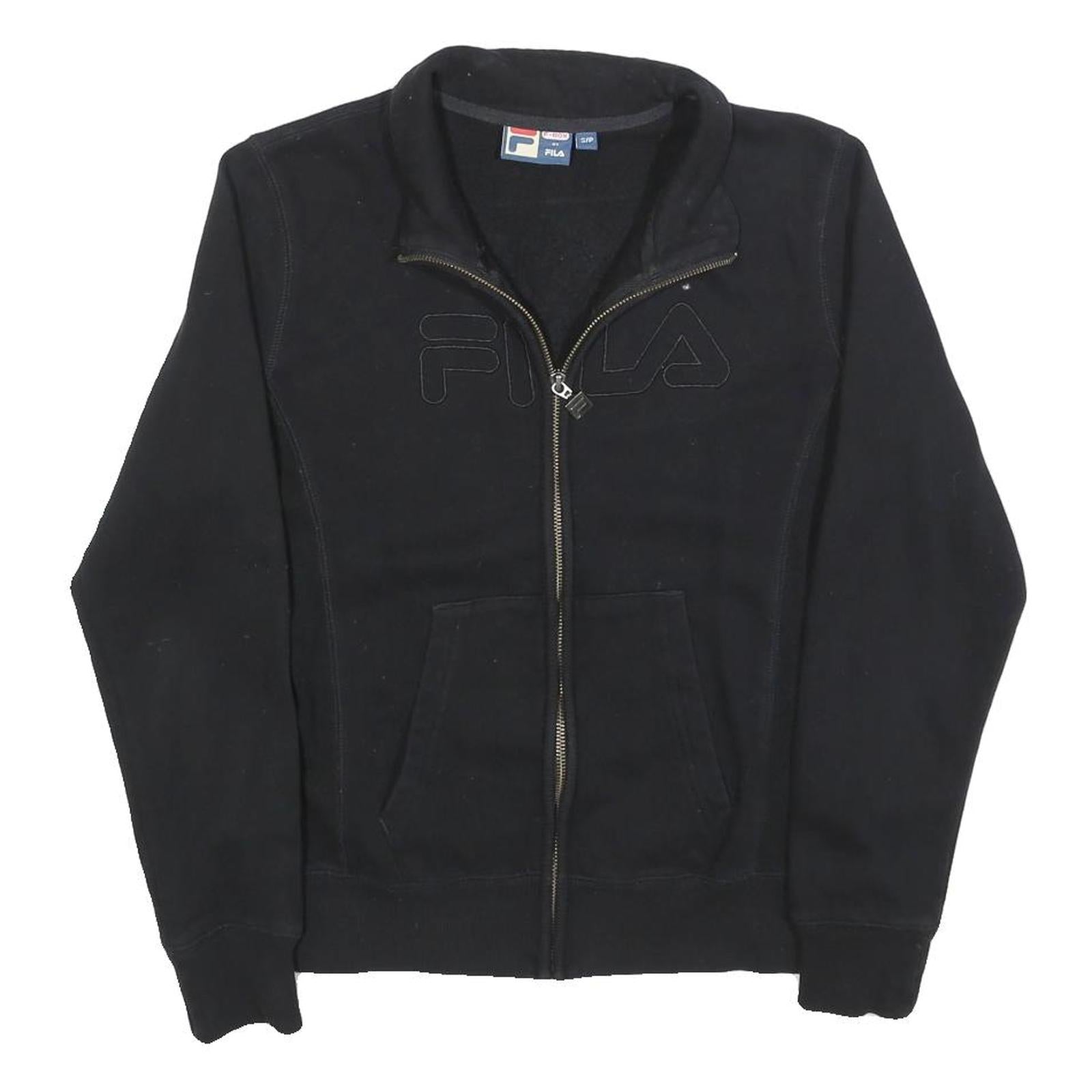 FILA Womens Black Zip Jacket S Cotton Blend Plain Casual Sportswear Sweatshirt