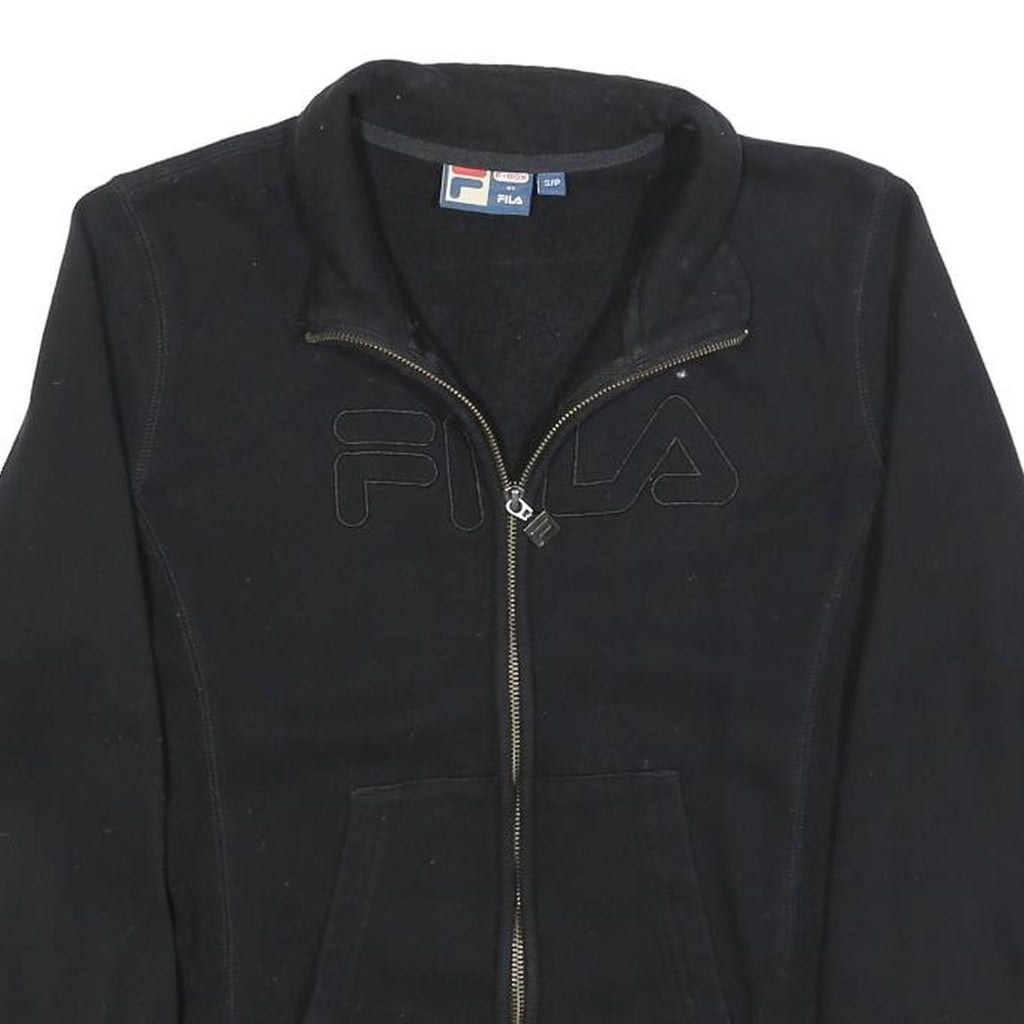 FILA Womens Black Zip Jacket S Cotton Blend Plain Casual Sportswear Sweatshirt