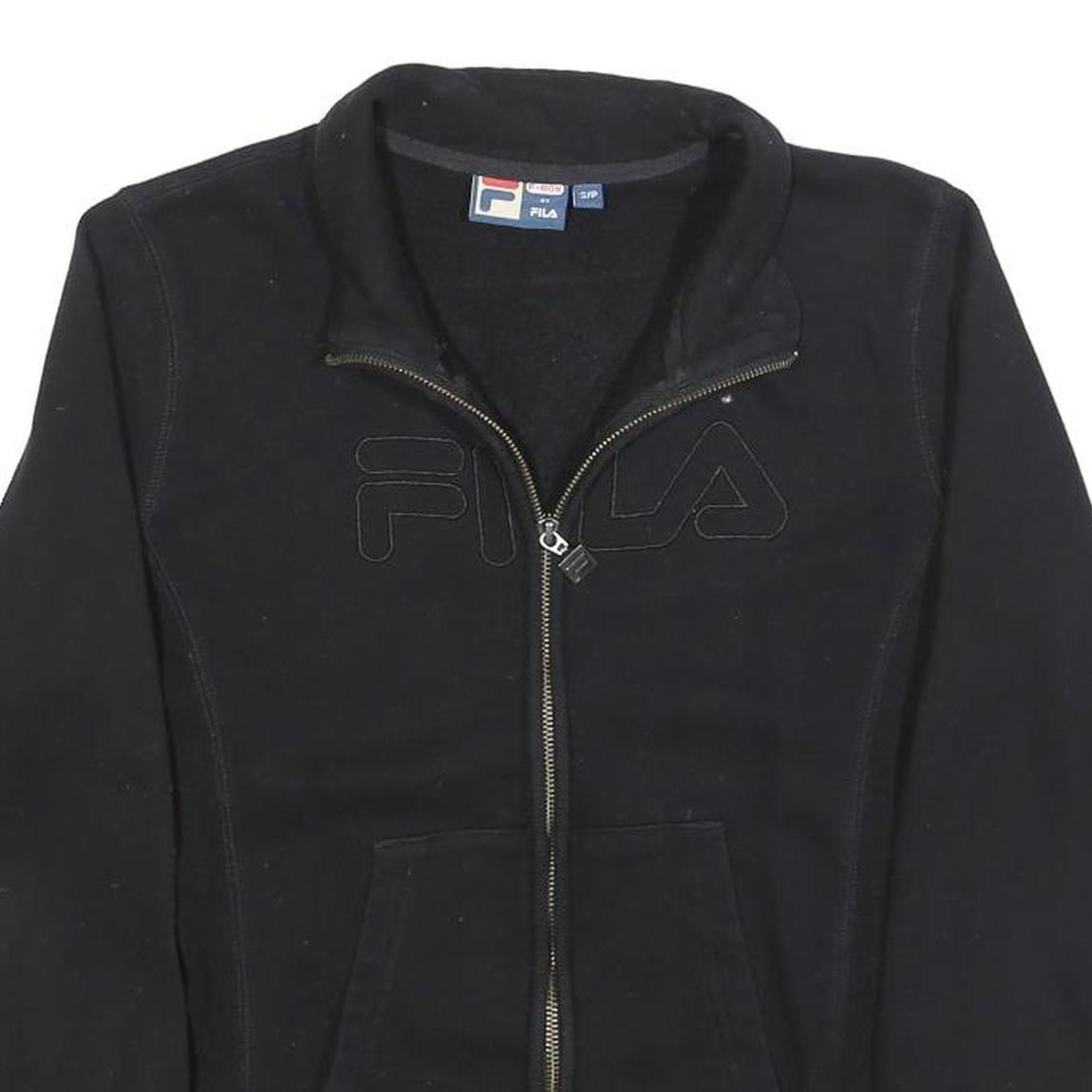 FILA Womens Black Zip Jacket S Cotton Blend Plain Casual Sportswear Sweatshirt