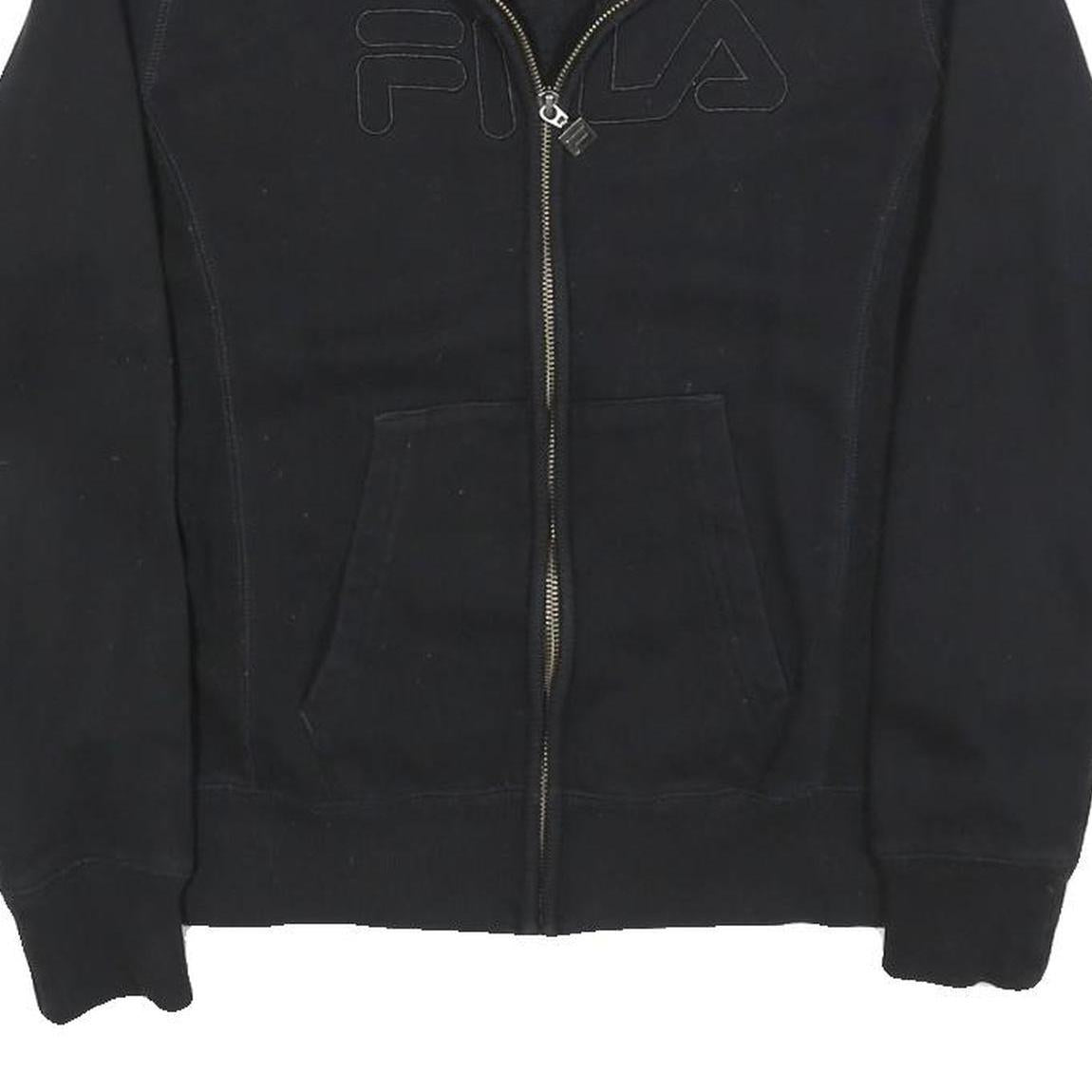 FILA Womens Black Zip Jacket S Cotton Blend Plain Casual Sportswear Sweatshirt