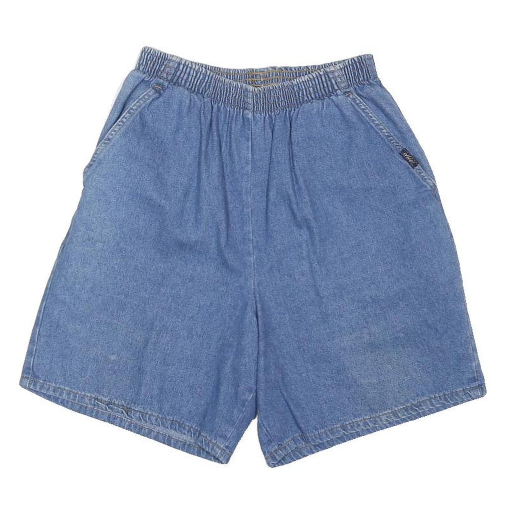 Womens Blue Casual Cotton Blend Elastic Waist Shorts UK 10 W26 Relaxed Fit
