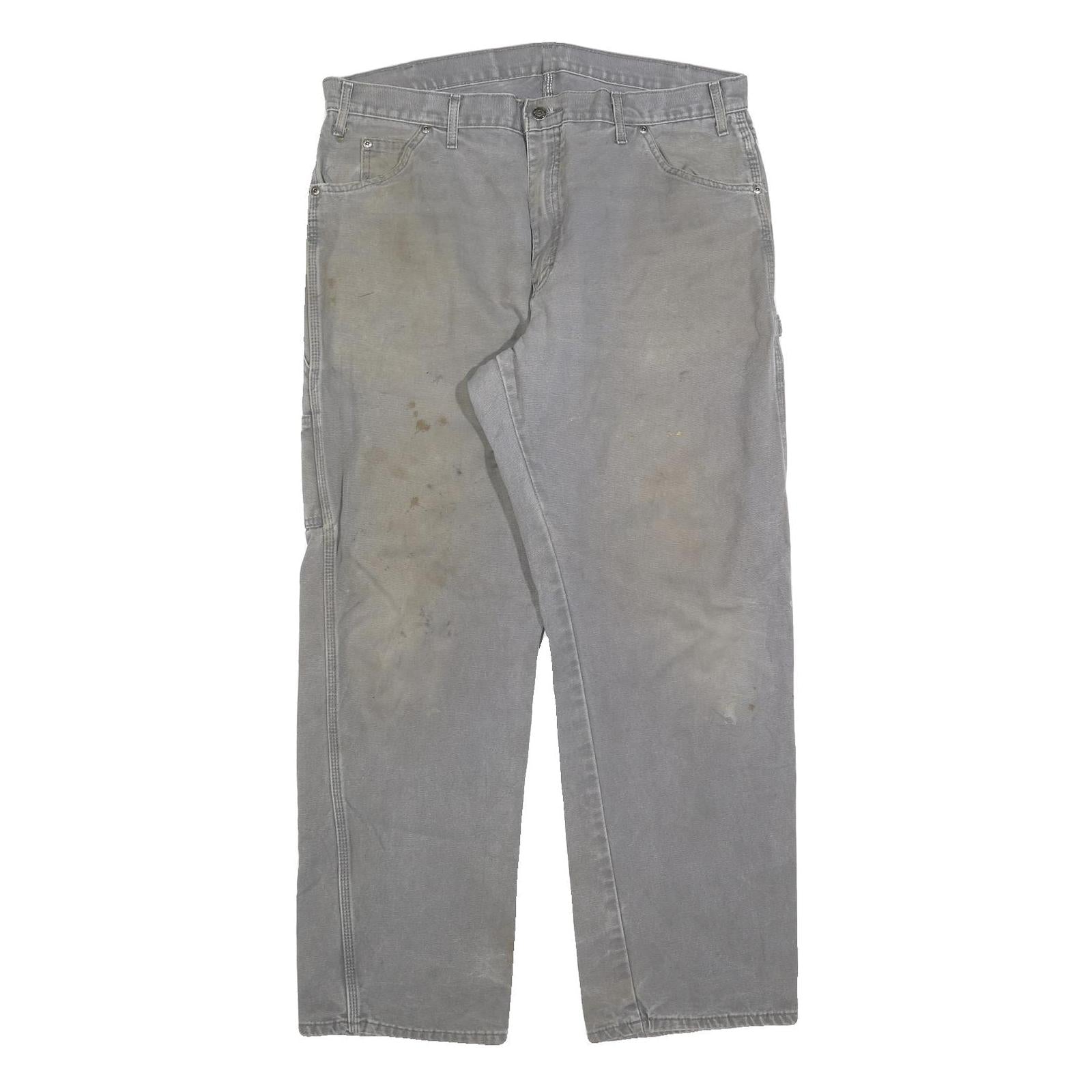 DICKIES Mens Cotton Blend Relaxed Grey Workwear Trousers W38 L32 Utility Zip