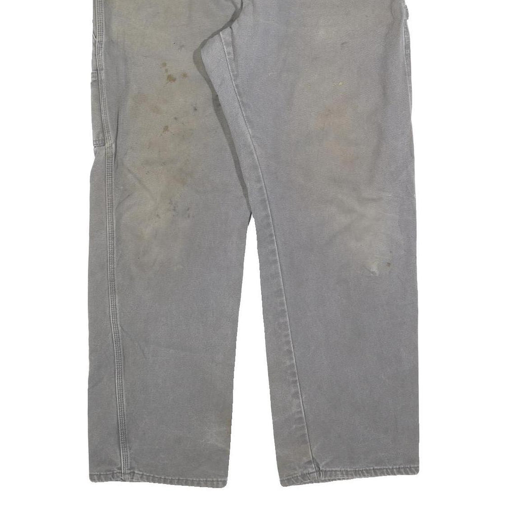 DICKIES Mens Cotton Blend Relaxed Grey Workwear Trousers W38 L32 Utility Zip